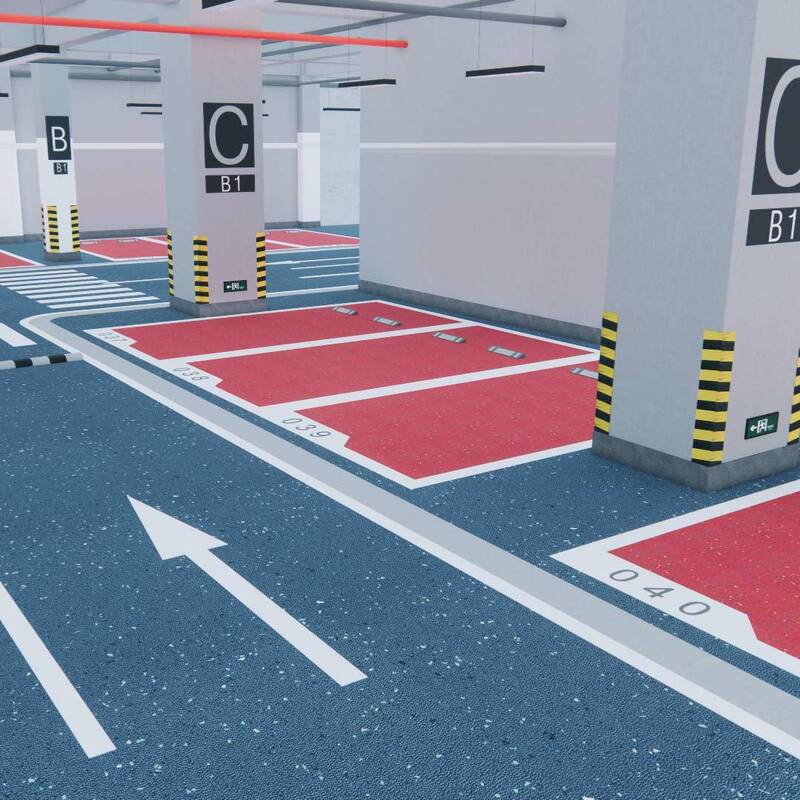 Pavimenti di sicurezza in carborondone di Relle per parcheggi commerciali (anticorrimento, resistenti alla compressione e facili da pulire)