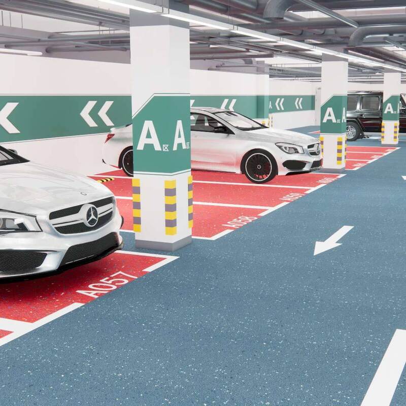 Pavimenti di sicurezza in carborondone di Relle per parcheggi commerciali (anticorrimento, resistenti alla compressione e facili da pulire)