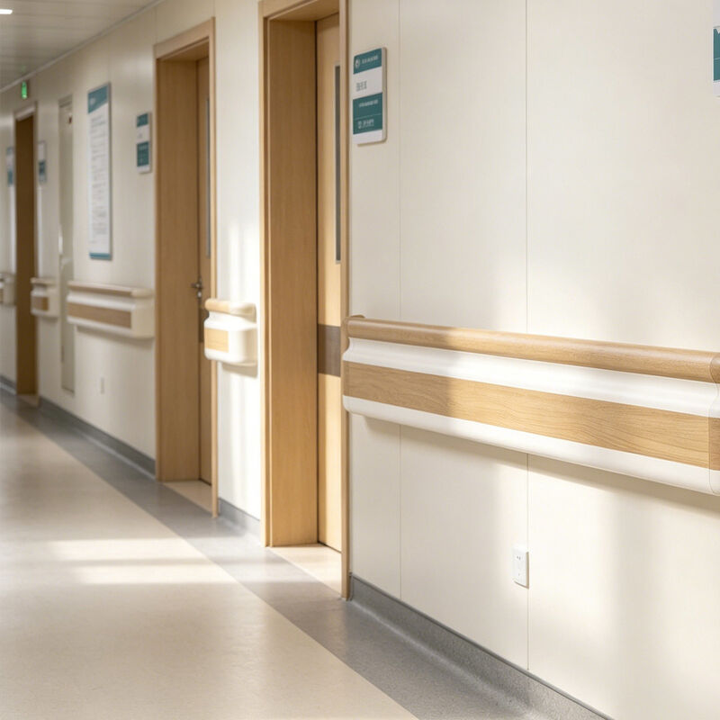 Corrimão em PVC com Textura de Madeira, Guarda-corpo Anti-Impacto para Corredores de Hospitais e Casas de Repouso